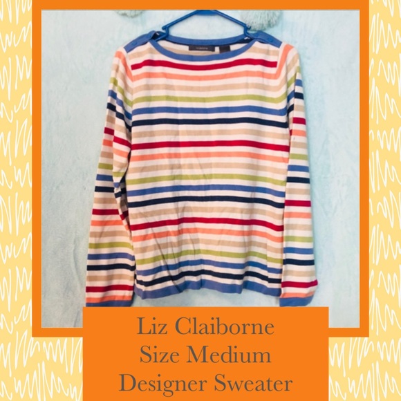 ❄️Liz Claiborne Med colorful striped sweater - Picture 1 of 8